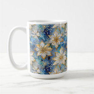 Blue White Gold Christmas Poinsettias Coffee Mug