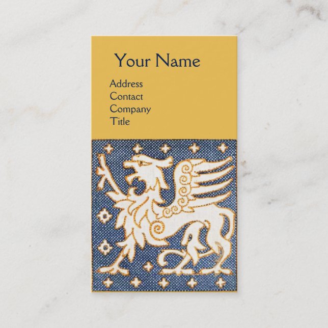 BLUE WHITE GOLD FANTASY GRIPHON MONOGRAM BUSINESS CARD (Front)