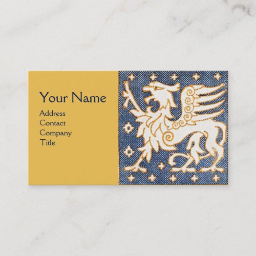 BLUE WHITE GOLD FANTASY GRYPHON MONOGRAM BUSINESS CARD