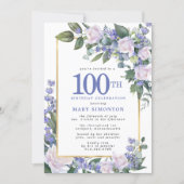 Blue White Gold Floral 100th Birthday Invitation (Front)