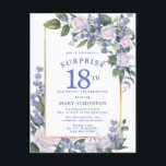 Blue White Gold Floral 18th Surprise Birthday Invitation Postcard<br><div class="desc">Honor a special person with this elegant and feminine birthday surprise party invitation postcard.</div>