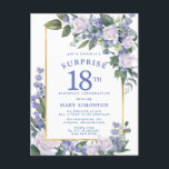 Blue White Gold Floral 18th Surprise Birthday Invitation Postcard<br><div class="desc">Honor a special person with this elegant and feminine birthday surprise party invitation postcard.</div>