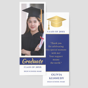 Blue White Gold Graduation Class Of 20XX Photo Bookmarks