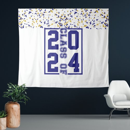 Blue White Gold Graduation Class of Typography Tapestry