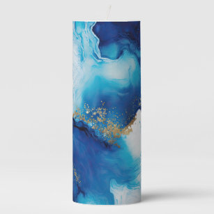Blue White Gold Infusion Pillar Candle