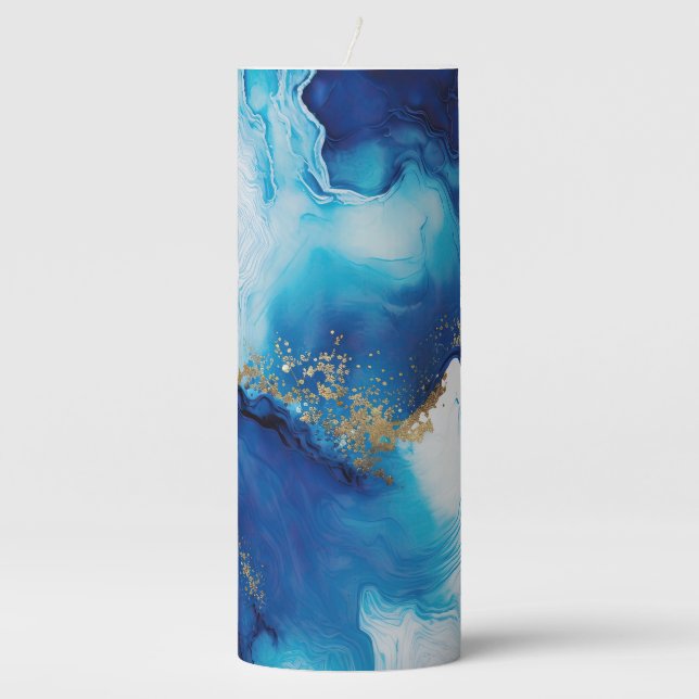Blue White Gold Infusion Pillar Candle (Front)