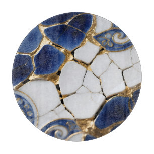Blue White Gold Kintsugi Porcelain Mosaic Cutting Board