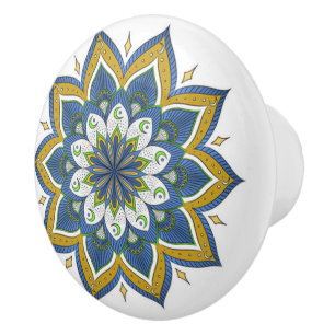 Blue,White & Gold Mandala Ceramic Knob