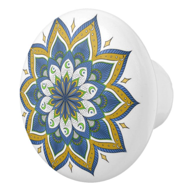 Blue,White & Gold Mandala Ceramic Knob (Right)