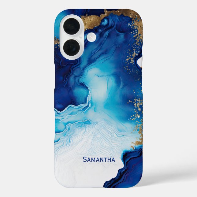 Blue White Gold Marble Case-Mate iPhone Case (Back)