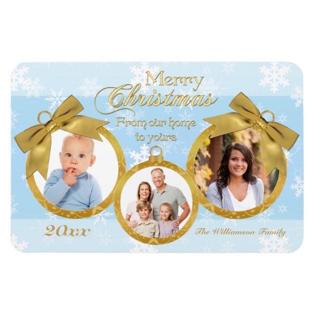 Blue White Gold Ornaments Christmas Photo Magnet (Horizontal)
