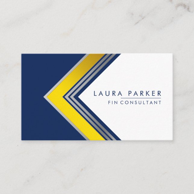 Blue White Gold Professional Geometrical  Modern Business Card (Front)
