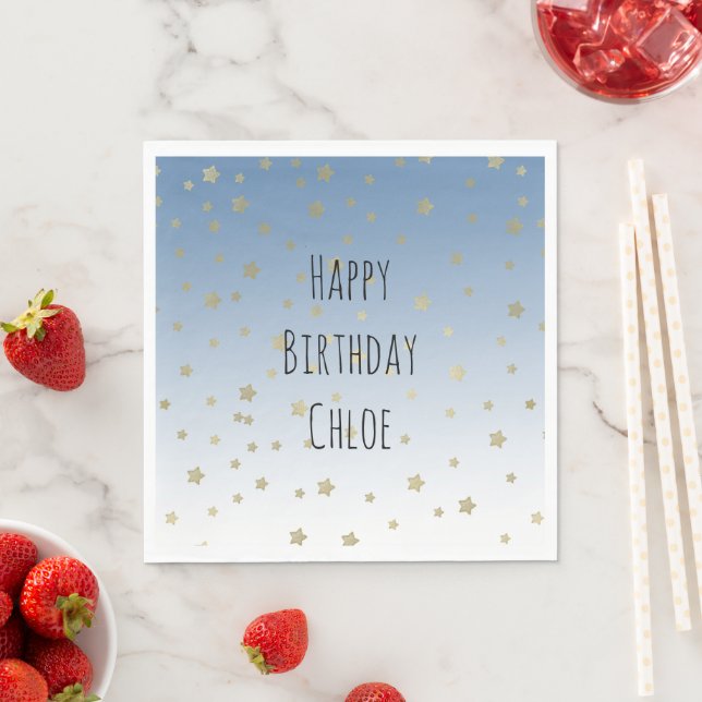 Blue White Gold Stars Birthday Napkins (Insitu)