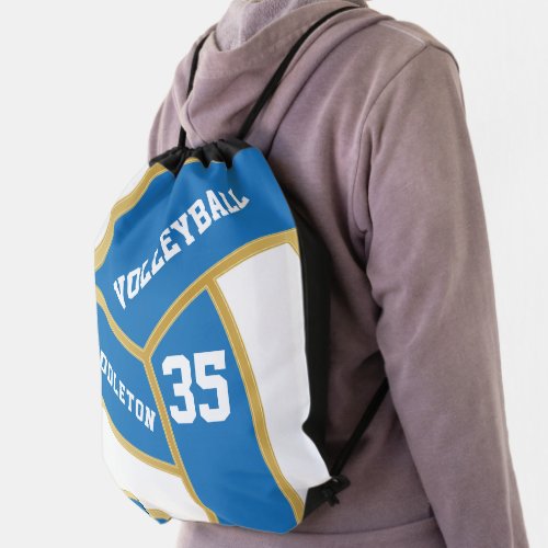 Blue White  Gold Volleyball  Drawstring Bag