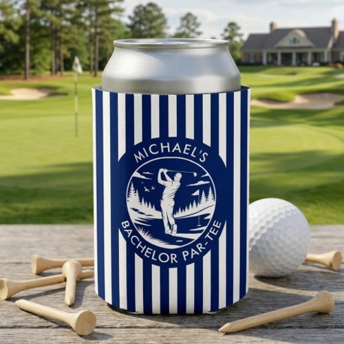 Blue & White Golf Bachelor Party Can Cooler
