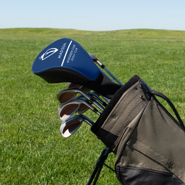 Blue White Golf Simbol Monogram Club Name Head Cover (In Situ)