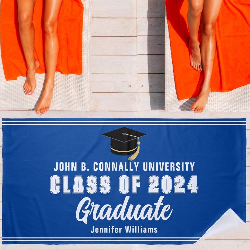 Blue White Graduate 2024 Graduation Keepsake Beach Towel
