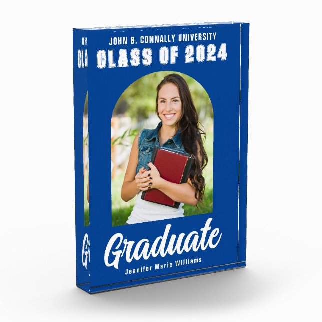 Blue White Graduate Arch Modern Graduation Photo Block (Left)
