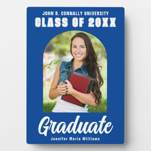 Blue White Graduate Arch Modern Graduation Photo Plaque
