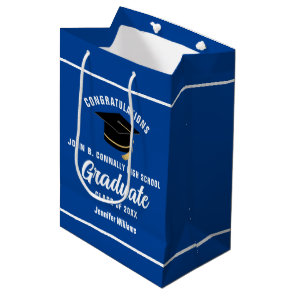 Blue White Graduate Custom 2024 Graduation Party Medium Gift Bag