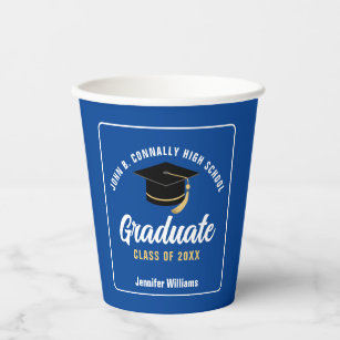 Blue White Graduate Custom 2024 Graduation Party Paper Cups