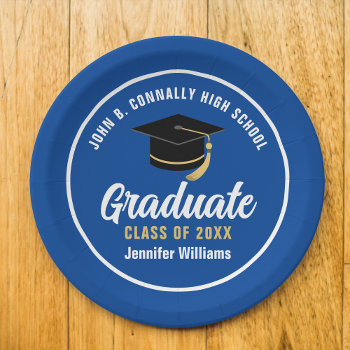 Blue White Graduate Custom 2024 Graduation Party Paper Plates by epicdesigns at Zazzle
