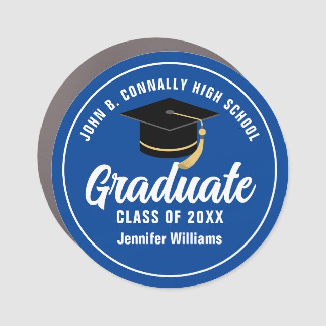 Blue White Graduate Custom 2025 Graduation Car Magnet (Front)