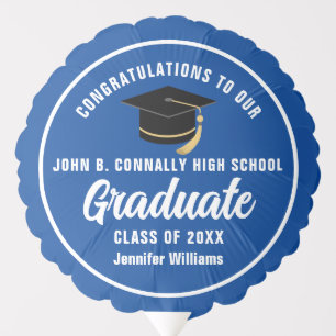 Blue White Graduate Custom 2026 Graduation Party Balloon