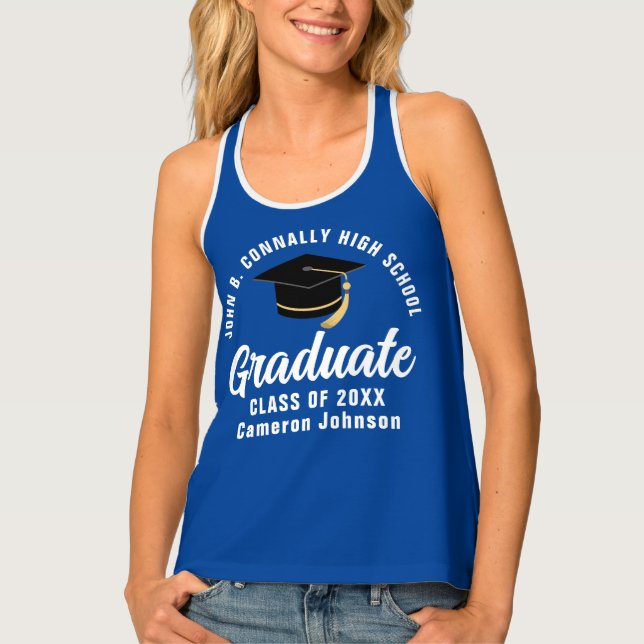 Blue White Graduate Custom Cute Graduation Tank Top (Front)