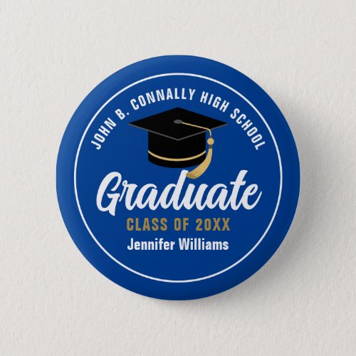 Blue White Graduate Custom Graduation Name Tag Button