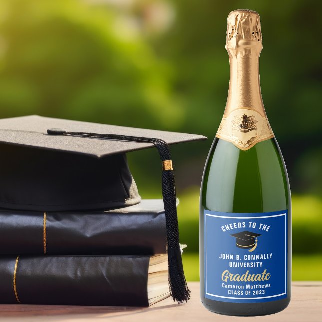 Blue White Graduate Customized Graduation Party Sparkling Wine Label (Creator Uploaded)