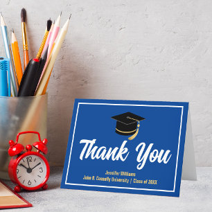 Blue White Graduate Personalized Graduation Letterpress Thank You Card