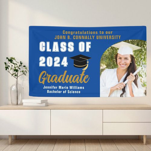 Blue White Graduate Photo 2024 Graduation Party Banner