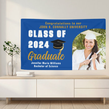 Blue White Graduate Photo 2024 Graduation Party Banner by epicdesigns at Zazzle
