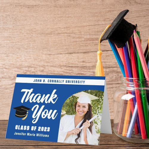 Blue White Graduate Photo Arch 2024 Graduation Thank You Card