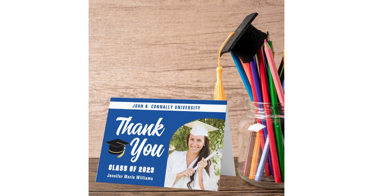 Blue White Graduate Photo Arch Graduation Thank You Card | Zazzle