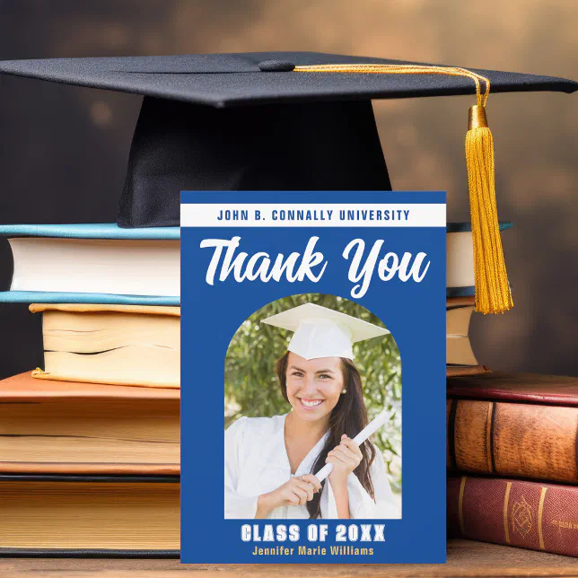 Blue White Graduate Photo Arch Graduation Thank You Card | Zazzle
