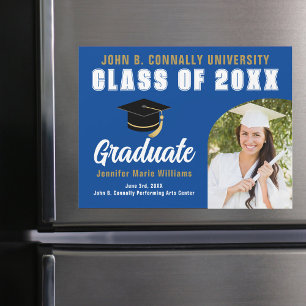 Blue White Graduate Photo Graduation Magnet Card
