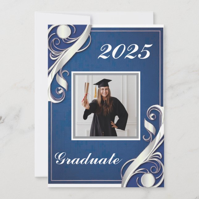 Blue White Graduation 2025 Invitation (Front)