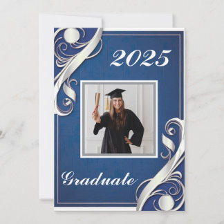 Blue White Graduation 2025 Invitation