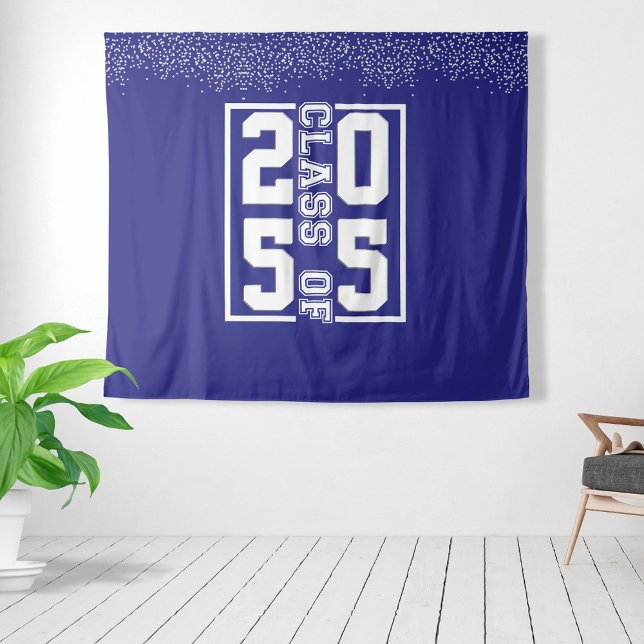 Blue White Graduation Class of Sporty Typography Tapestry (Creator Uploaded)