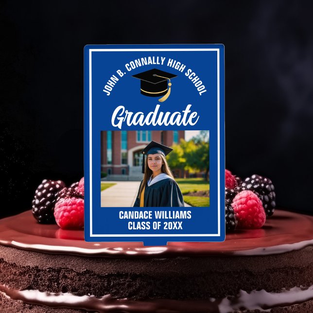 Blue White Graduation Custom Graduate Photo Cake Topper (Creator Uploaded)