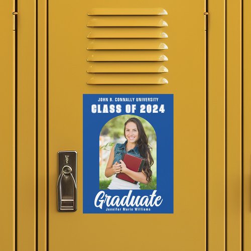 Blue White Graduation Photo 2024 Magnet Card