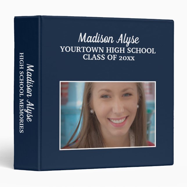 Blue White Graduation Photo High School Memories 3 Ring Binder (Front/Spine)