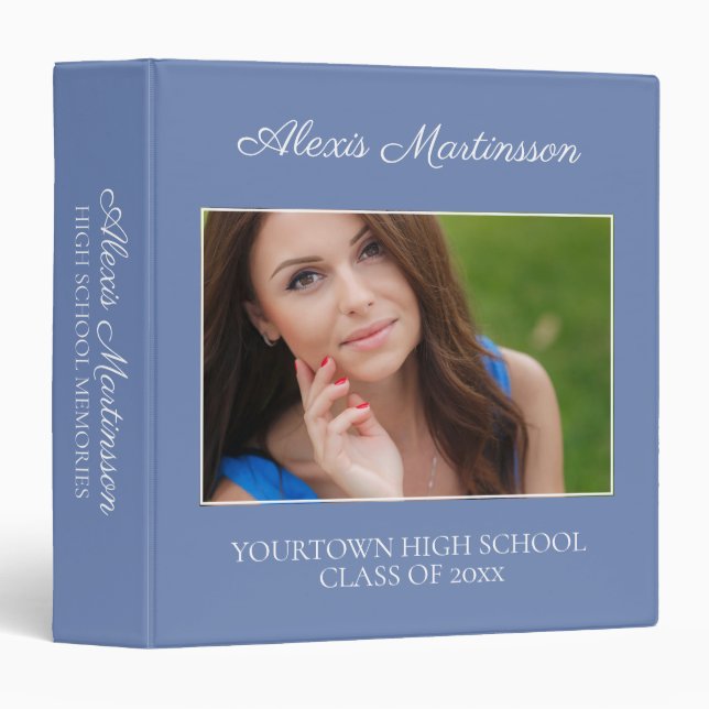 Blue White Graduation Photo High School Memories 3 Ring Binder (Front/Spine)