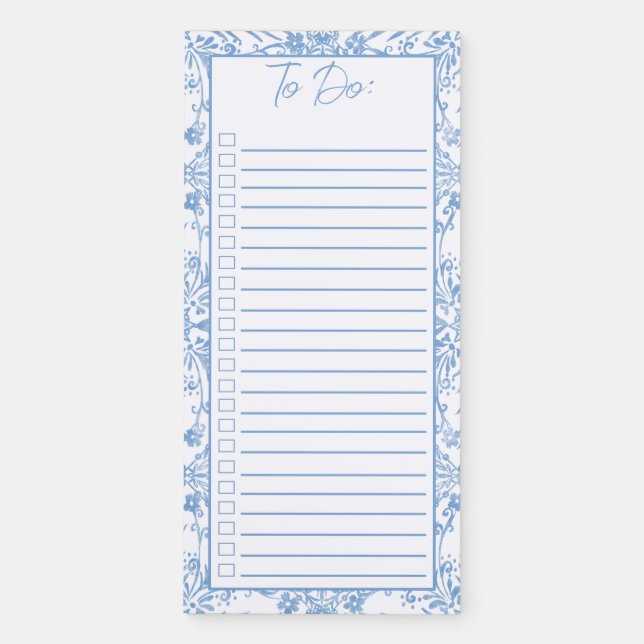 Blue & White Grandmillenial To Do List Magnetic Notepad (Front)