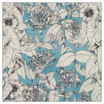 Blue White Graphic Flowers Pattern Fabric