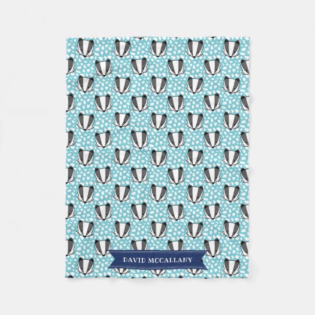 Blue White Gray - Badger Pattern - Name Fleece Blanket (Front)