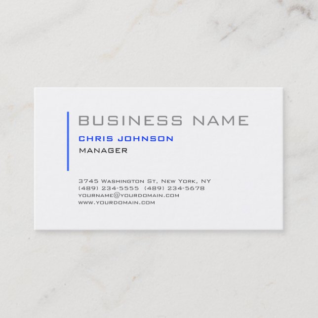 Blue & White Gray Charming Manager Business Card (Front)