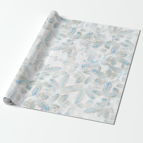 Blue White Gray Christmas Fir Tree Print Wrapping Wrapping Paper